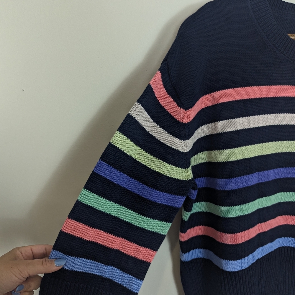 Gap Navy Blue & Stripe Cotton 24/7 Split Hem Oversized Pullover Sweater NEW! - Picture 6 of 10